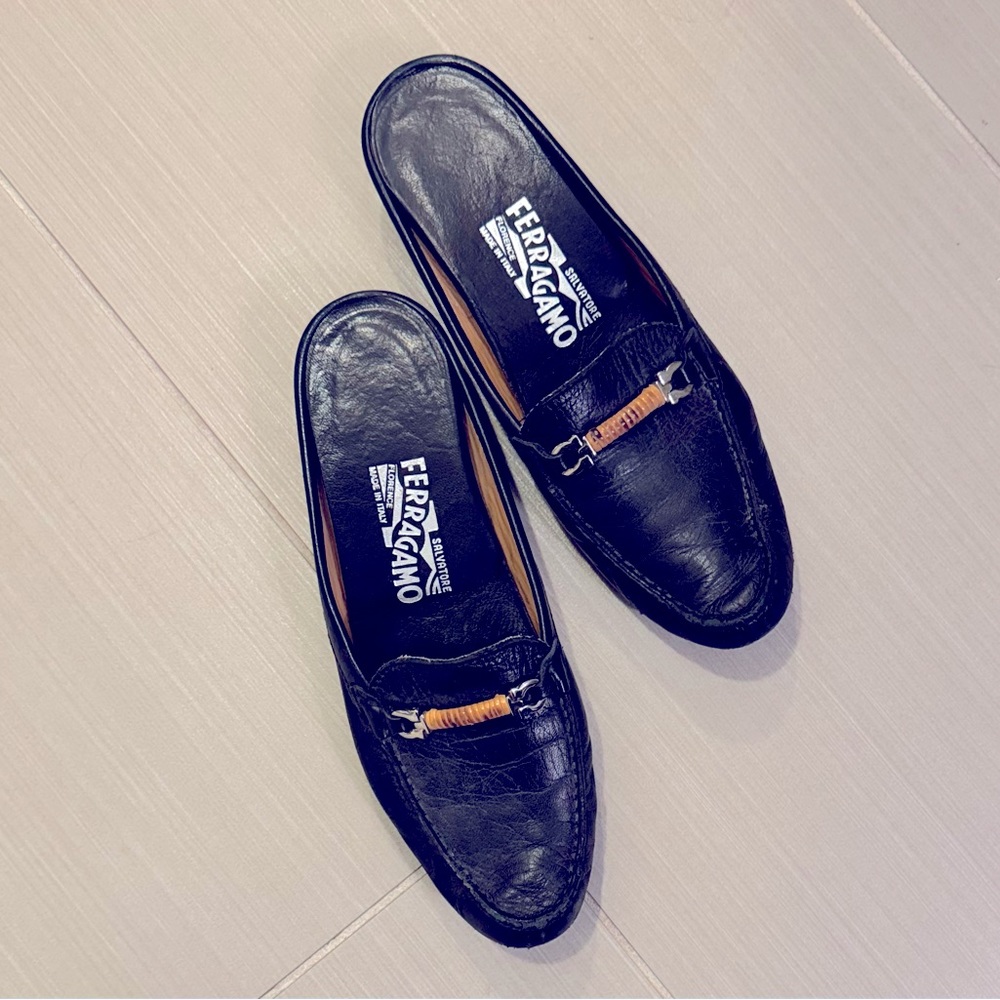 Salvatore Ferragamo Black Leather Mules